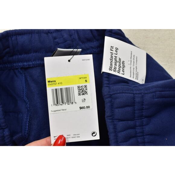 Nike Men's Regular Size S Blue Fleece Standrad Straight Sweatpants NEW B2707-410 - Picture 8 of 8
